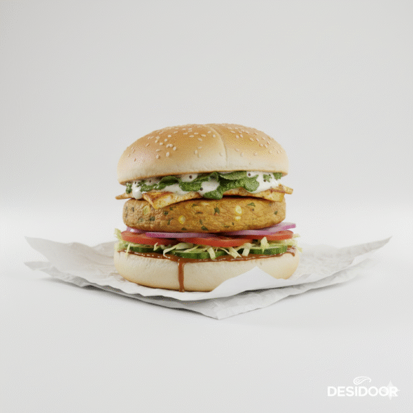 Burger | Fresh Veg Burger – Soft Bun, Crispy Patty & Desi Style Taste (Ready-to-Eat)